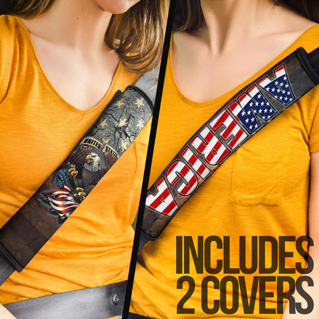 US Independence Day Bald Eagle Broken US Flag Seat Belt Covers
