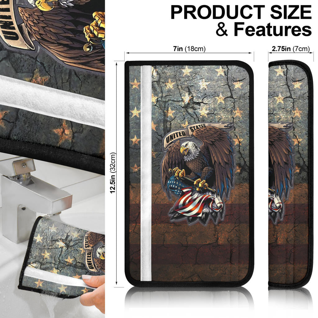 US Independence Day Bald Eagle Broken US Flag Seat Belt Covers