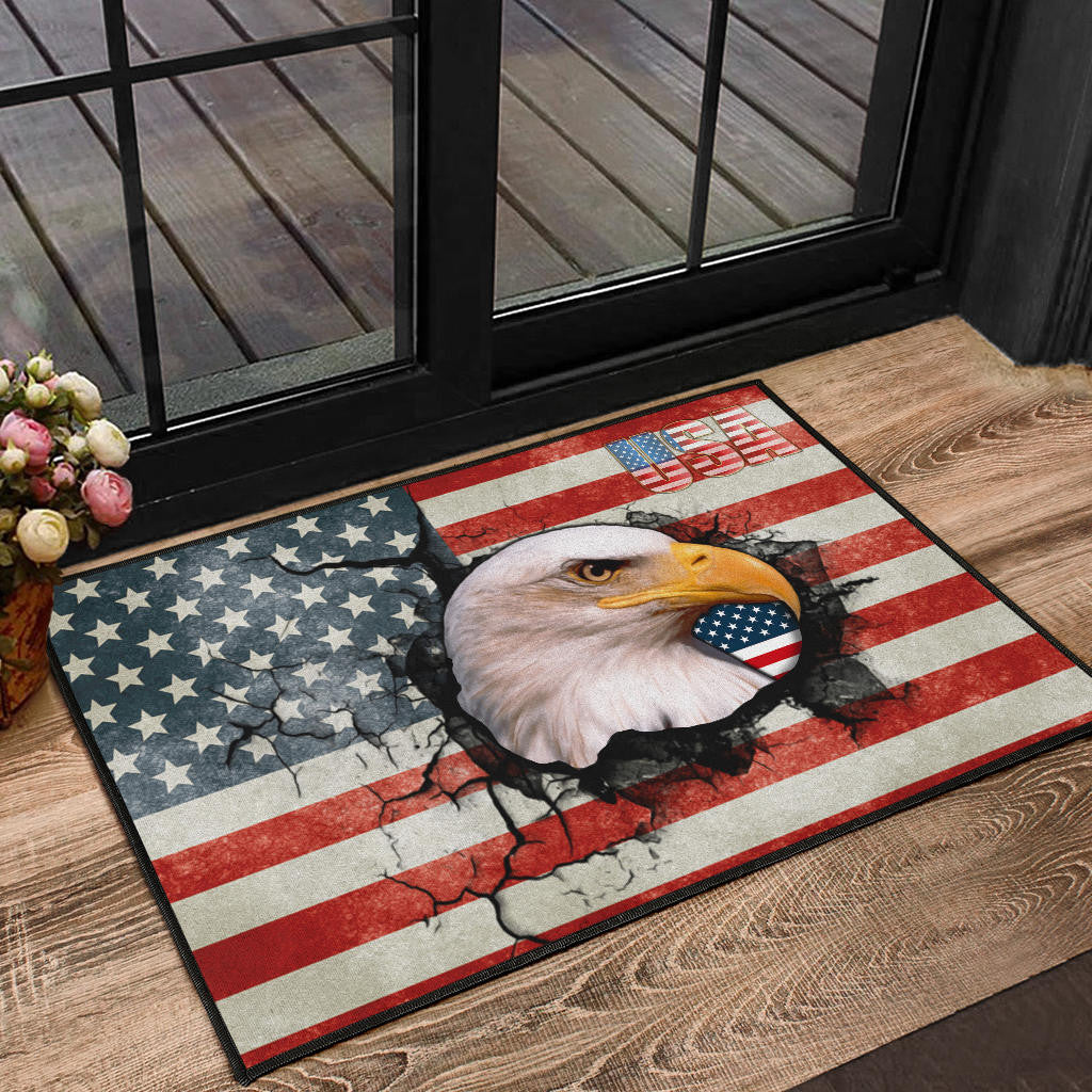 US Independence Day Bald Eagle Breaking Though US Flag Door Mat Home Decor