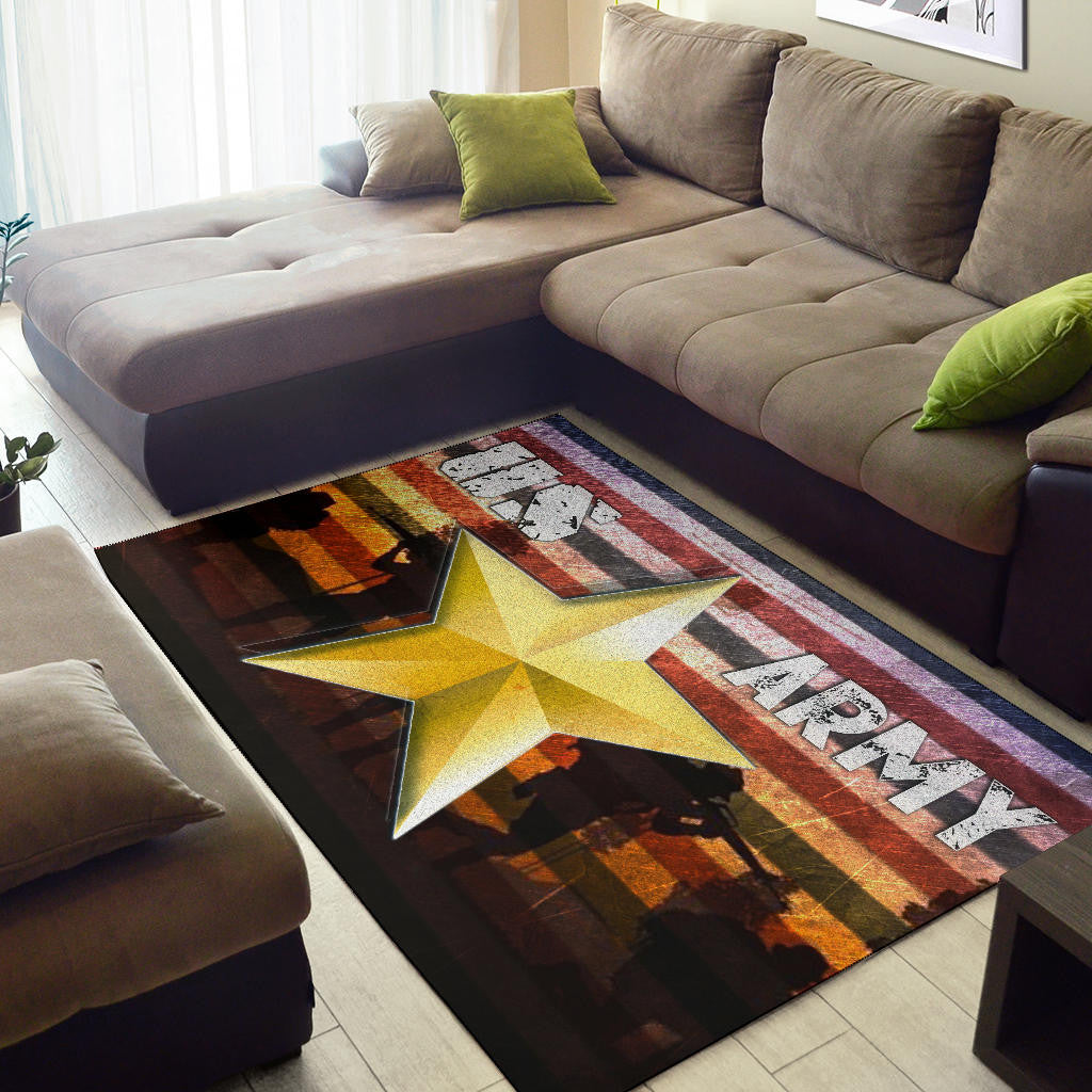 US Independence Day US Army In War Silhouette Yellow Star Area Rug Home Decor