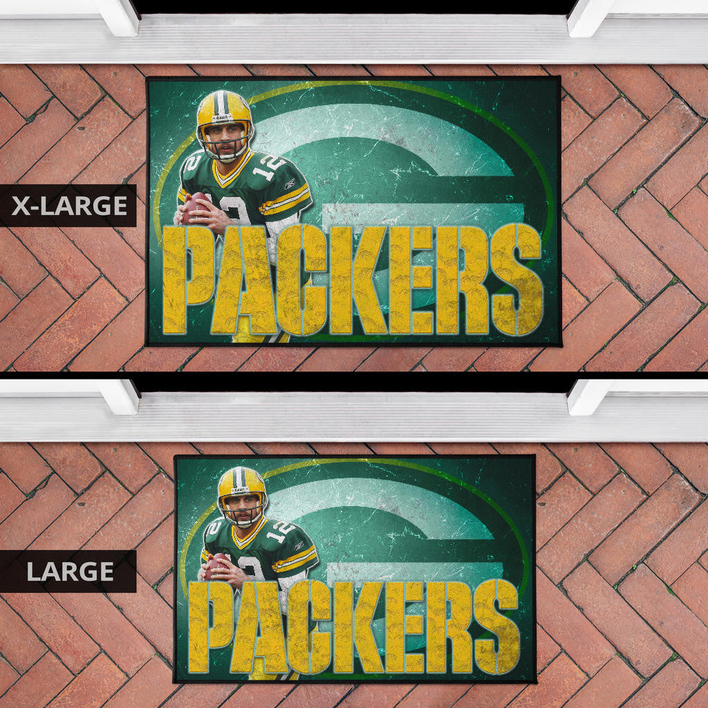 Green Bay American Football Packers Aaron Rodgers Ready To Throw Rugby Ball Door Mat Home Decor