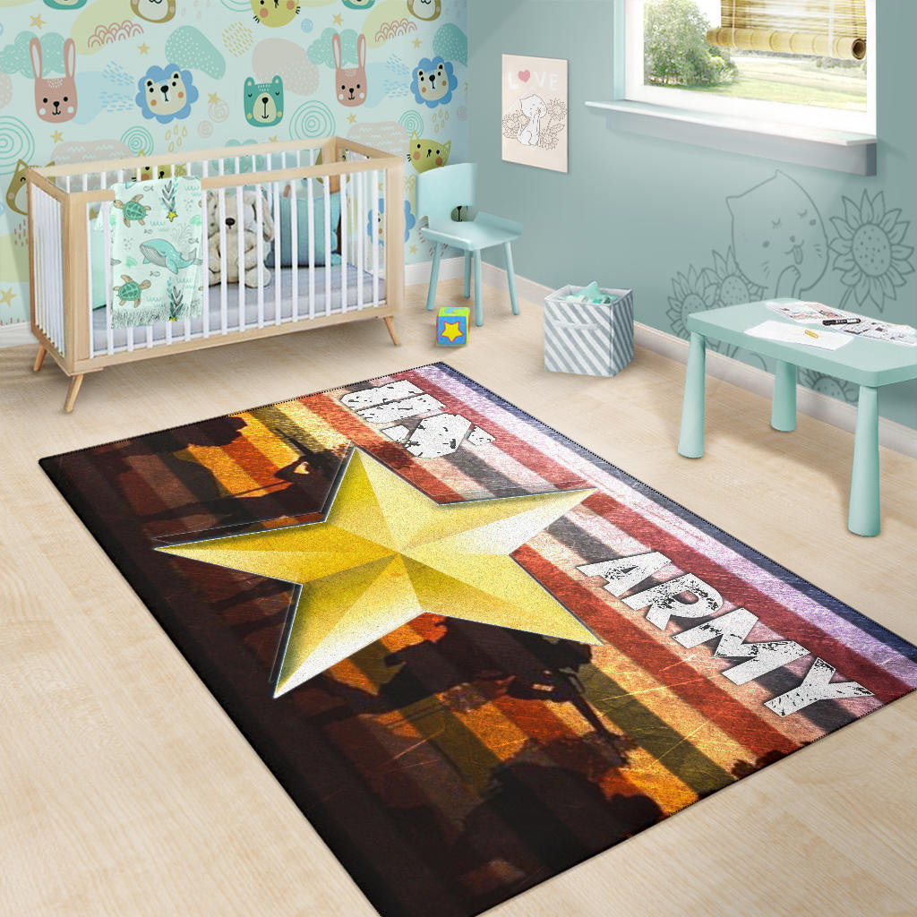 US Independence Day US Army In War Silhouette Yellow Star Area Rug Home Decor