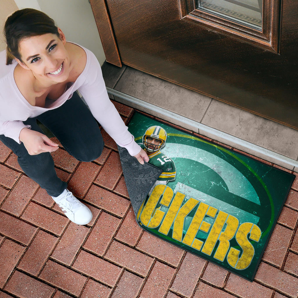 Green Bay American Football Packers Aaron Rodgers Ready To Throw Rugby Ball Door Mat Home Decor