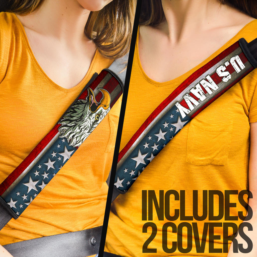 US Independence Day U.S Navy Eagle On American Flag Seat Belt Covers