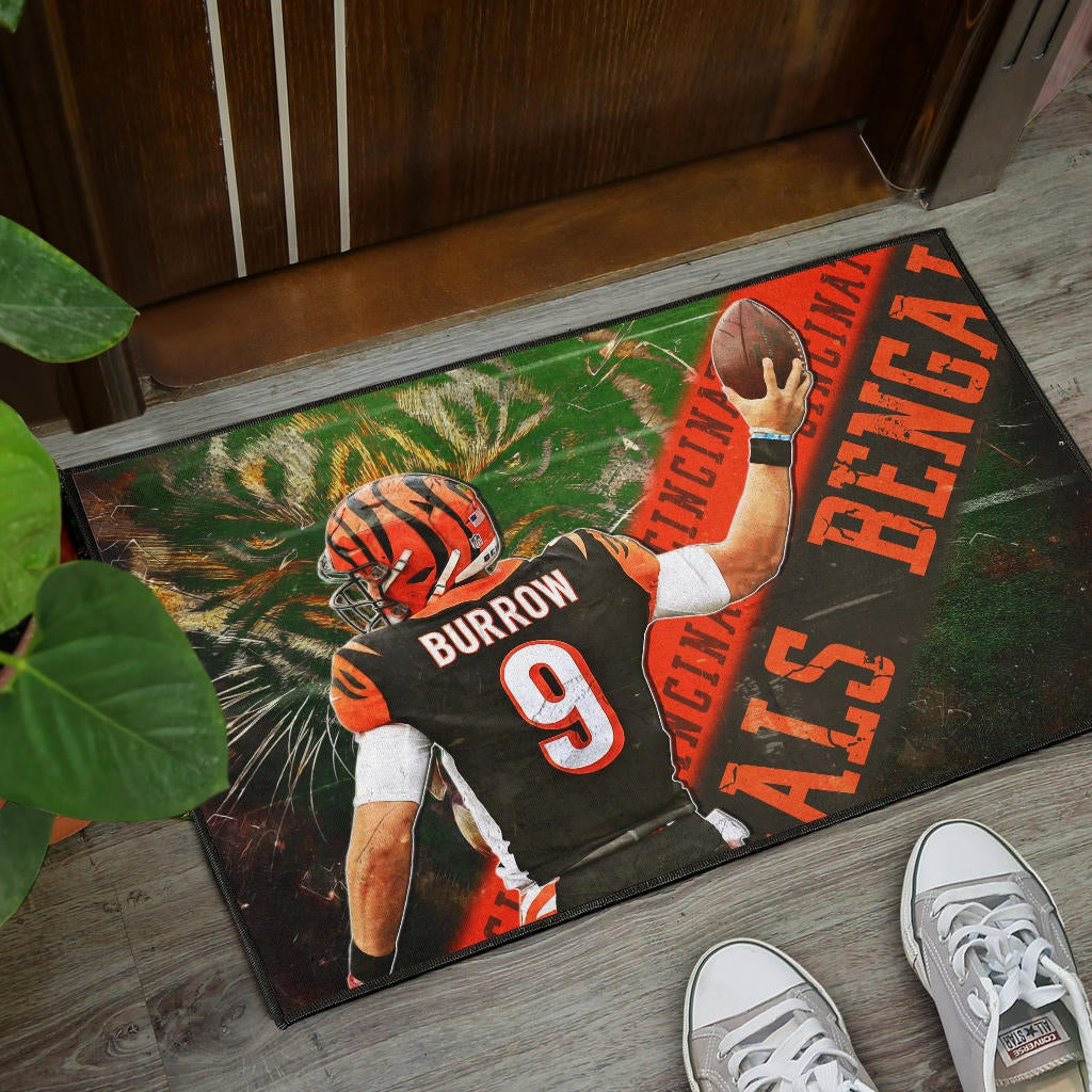 Cincinnati Bengals American Football Burrow 9 Angry Bengal Tiger Underground Door Mat Home Decor