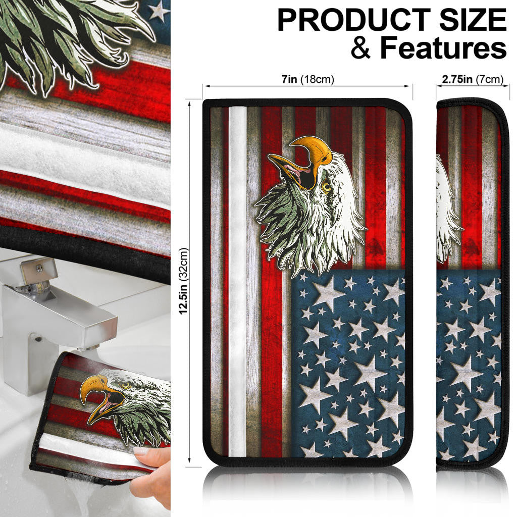 US Independence Day U.S Navy Eagle On American Flag Seat Belt Covers