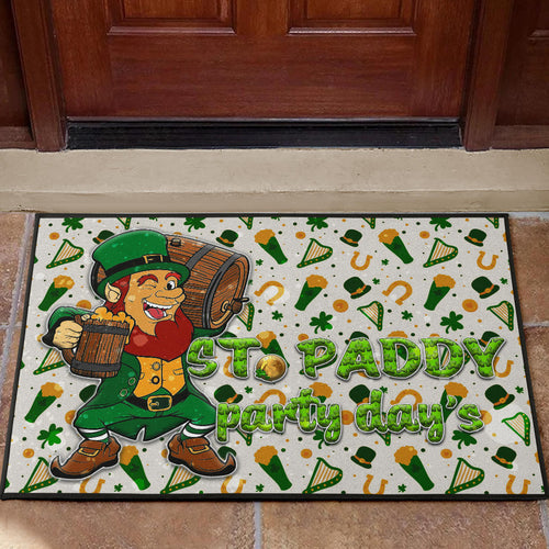 Saint Patrick's Leprechauns Drinking Beers St. Patrick Symbols Patterns Door Mat Home Decor