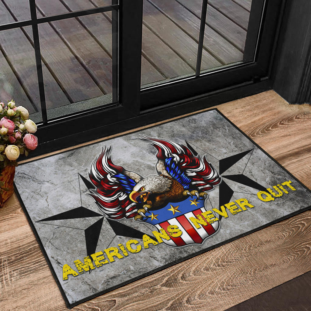 US Independence Day Americans Never Quit Eagle With Flag Door Mat Home Decor