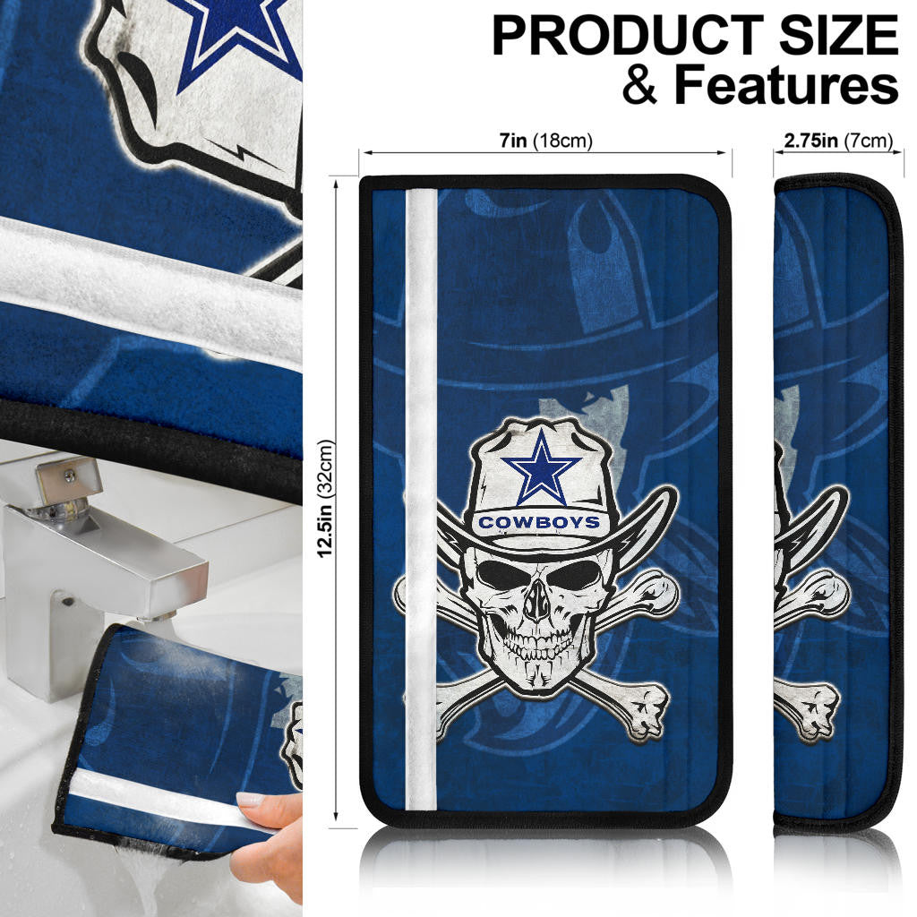 Dallas American Football Cowboy Pirate Skull Wearing Cowboy Star Hat Seat Belt Covers