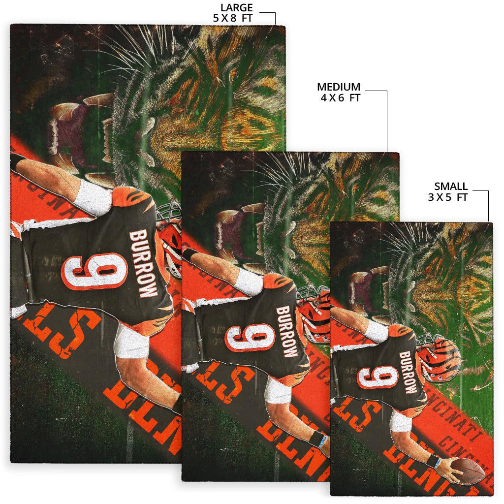 Cincinnati Bengals American Football Burrow 9 Angry Bengal Tiger Underground Area Rug Home Decor