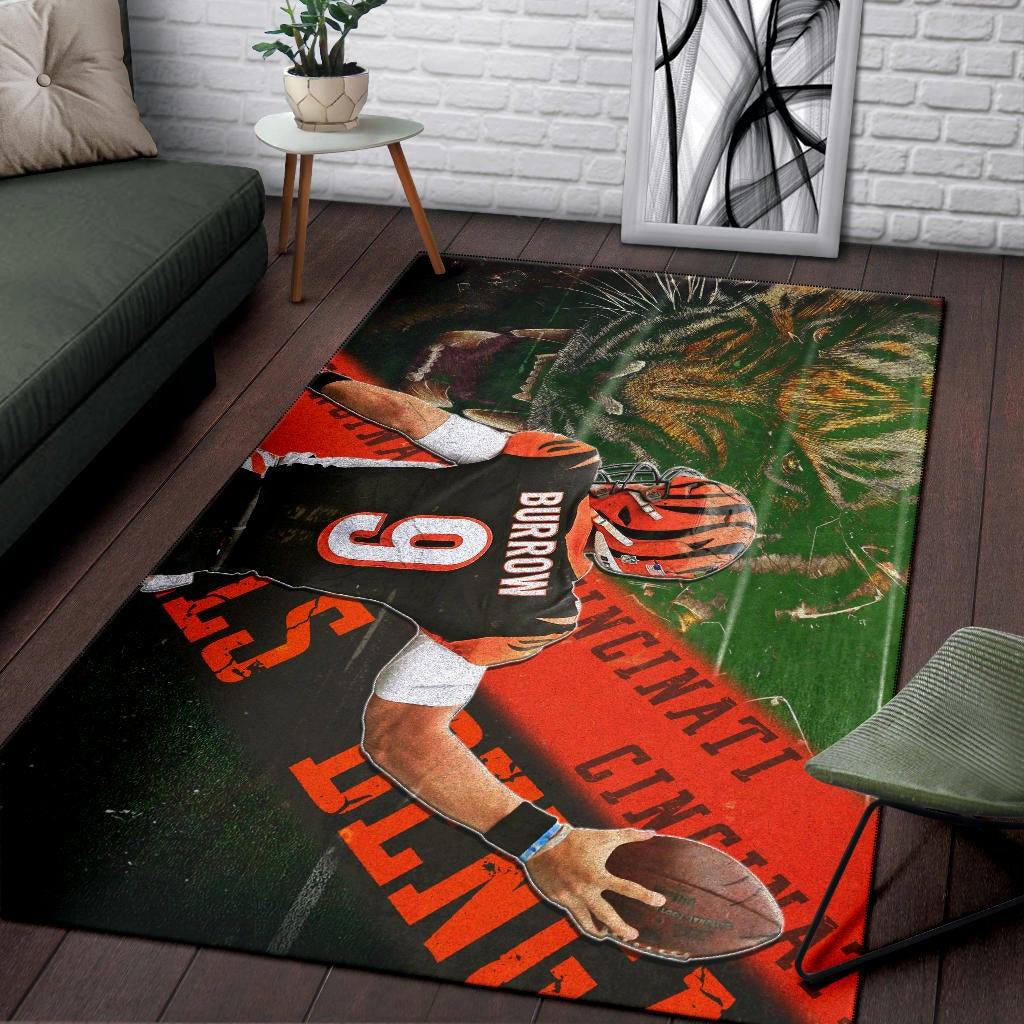 Cincinnati Bengals American Football Burrow 9 Angry Bengal Tiger Underground Area Rug Home Decor