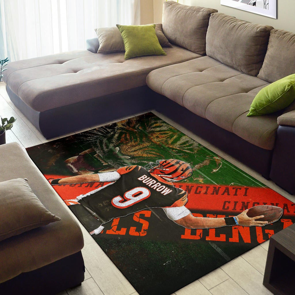 Cincinnati Bengals American Football Burrow 9 Angry Bengal Tiger Underground Area Rug Home Decor