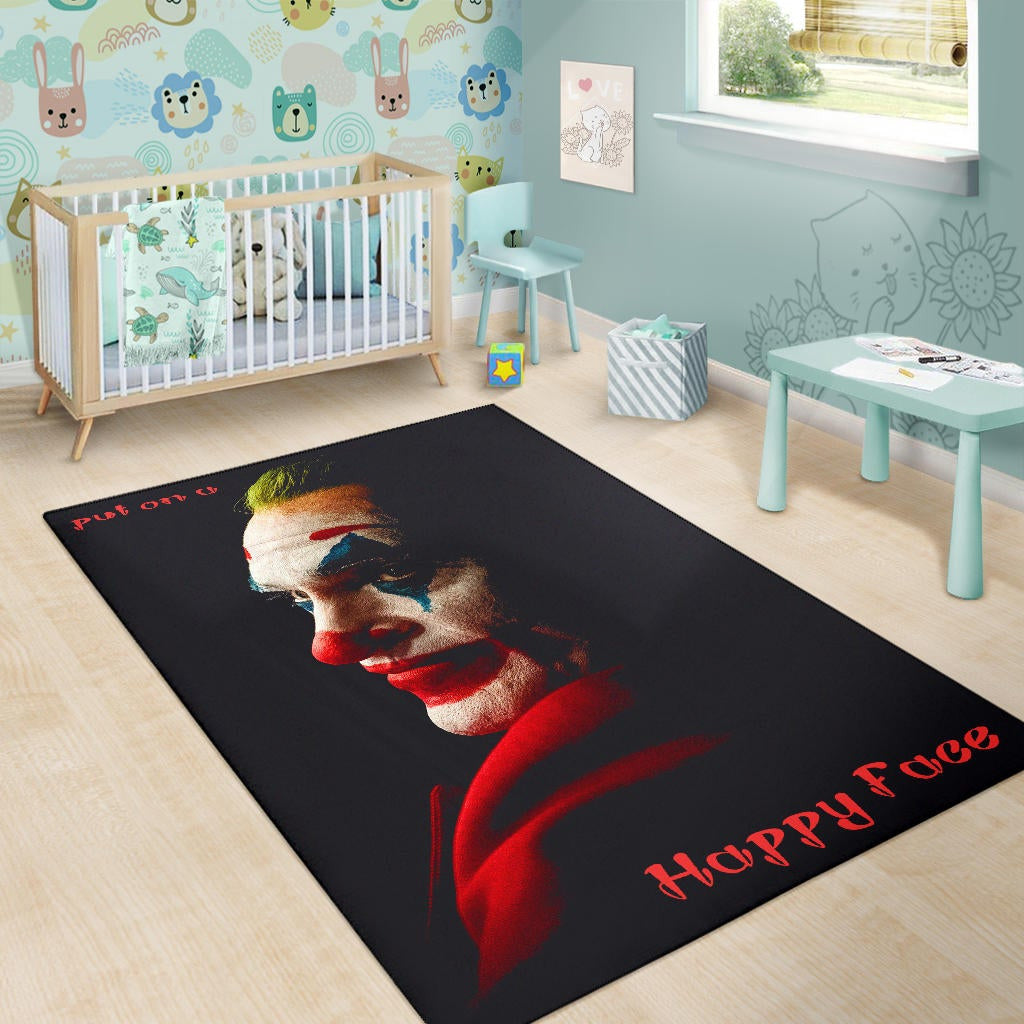 Horror Movie Joker Quote Put On A Happy Face Area Rug Home Decor