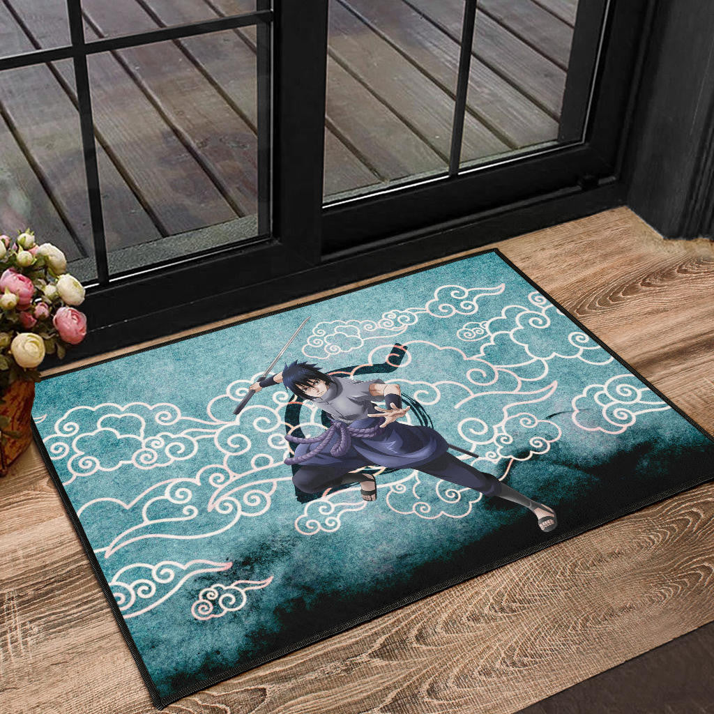 Naruto Anime Sasuke Uchiha Cloud Pattern Blue Theme Door Mat Home Decor