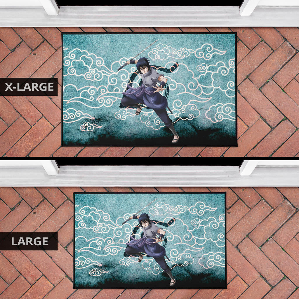 Naruto Anime Sasuke Uchiha Cloud Pattern Blue Theme Door Mat Home Decor