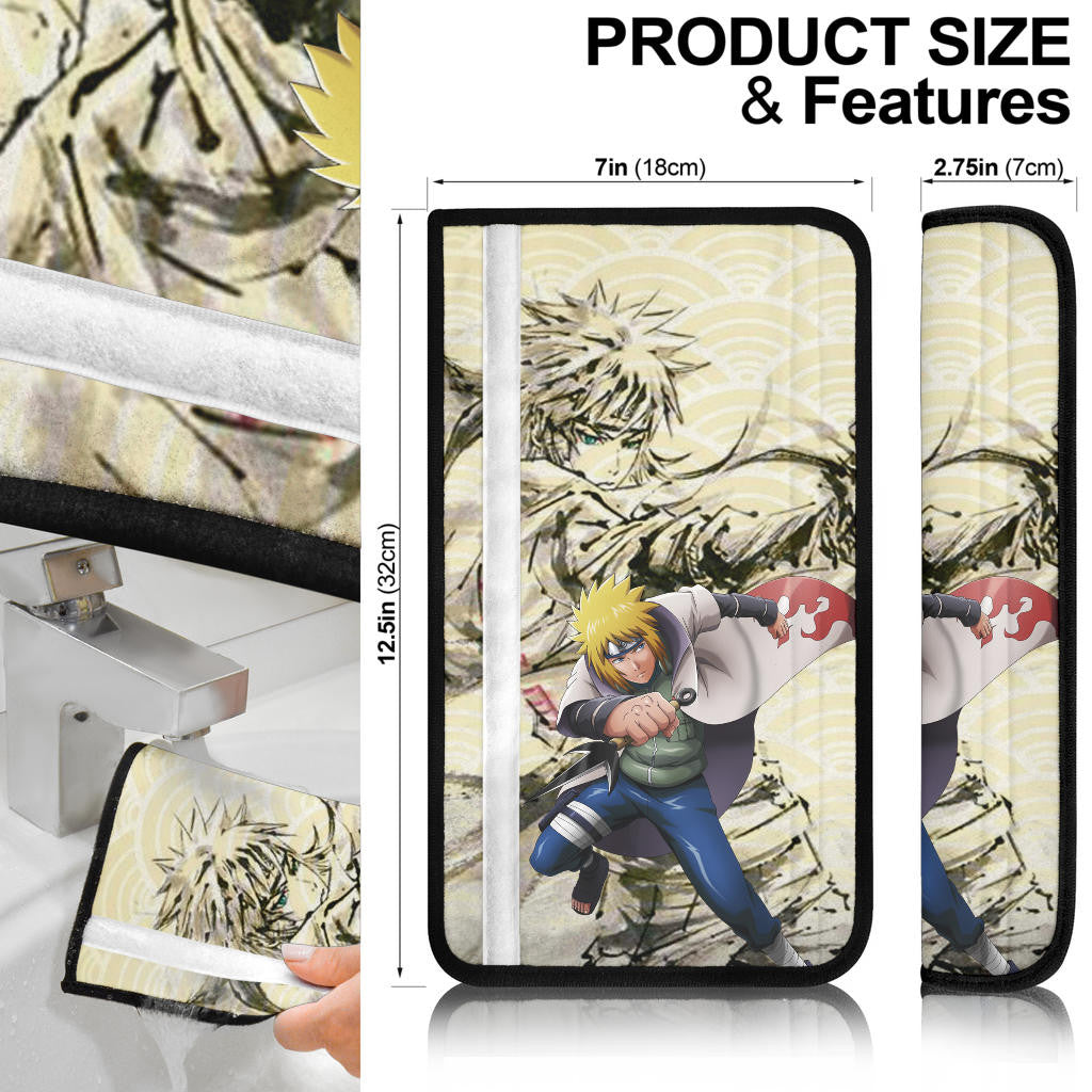 Naruto Anime Minato Namikaze Using Kunai Black Painting Artwork Seat Belt Covers