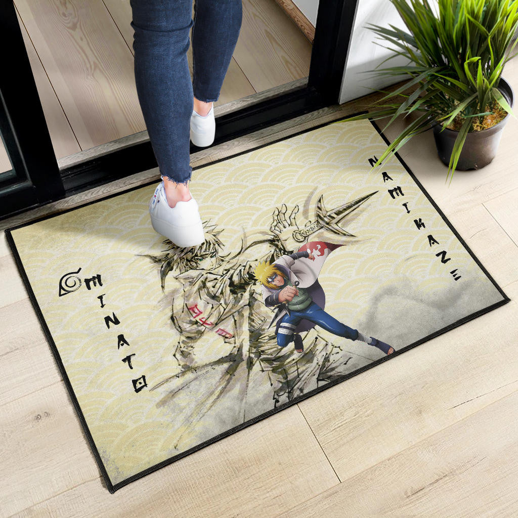 Naruto Anime Minato Namikaze Using Kunai Black Painting Artwork Door Mat Home Decor