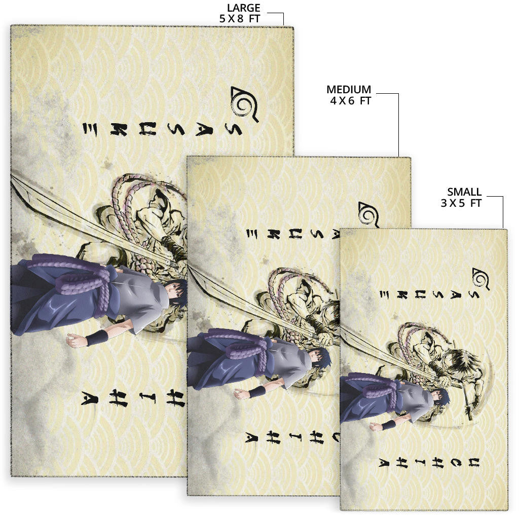 Naruto Anime Sasuke Uchiha Using Sword Black Painting Artwork Area Rug Home Decor