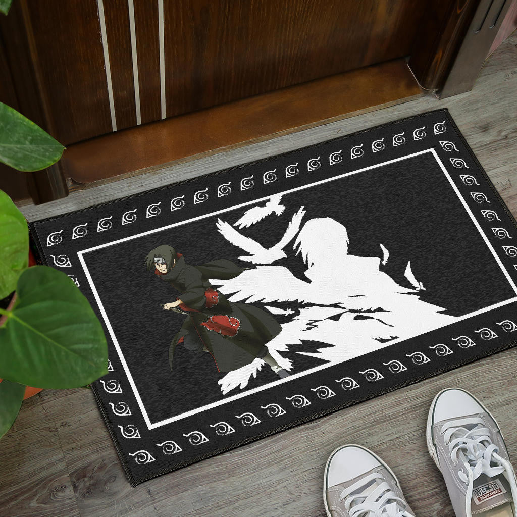Naruto Anime Itachi Uchiha White Silhouette Crow Faded Door Mat Home Decor
