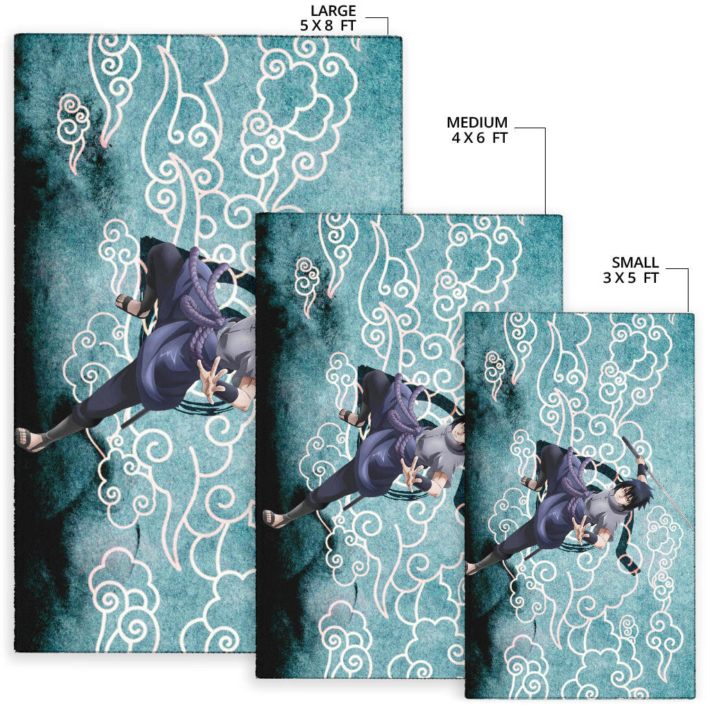 Naruto Anime Sasuke Uchiha Cloud Pattern Blue Theme Area Rug Home Decor