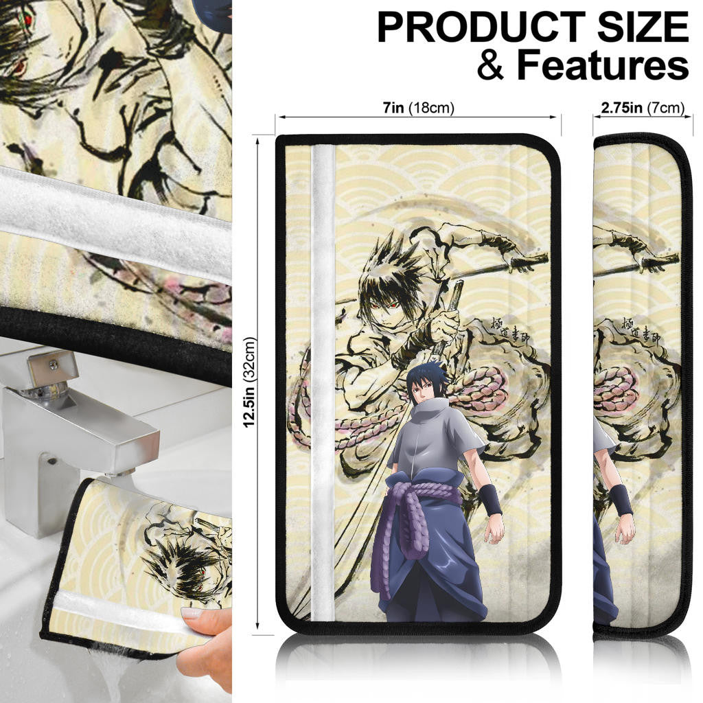 Naruto Anime Sasuke Uchiha Using Sword Black Painting Artwork Seat Belt Covers