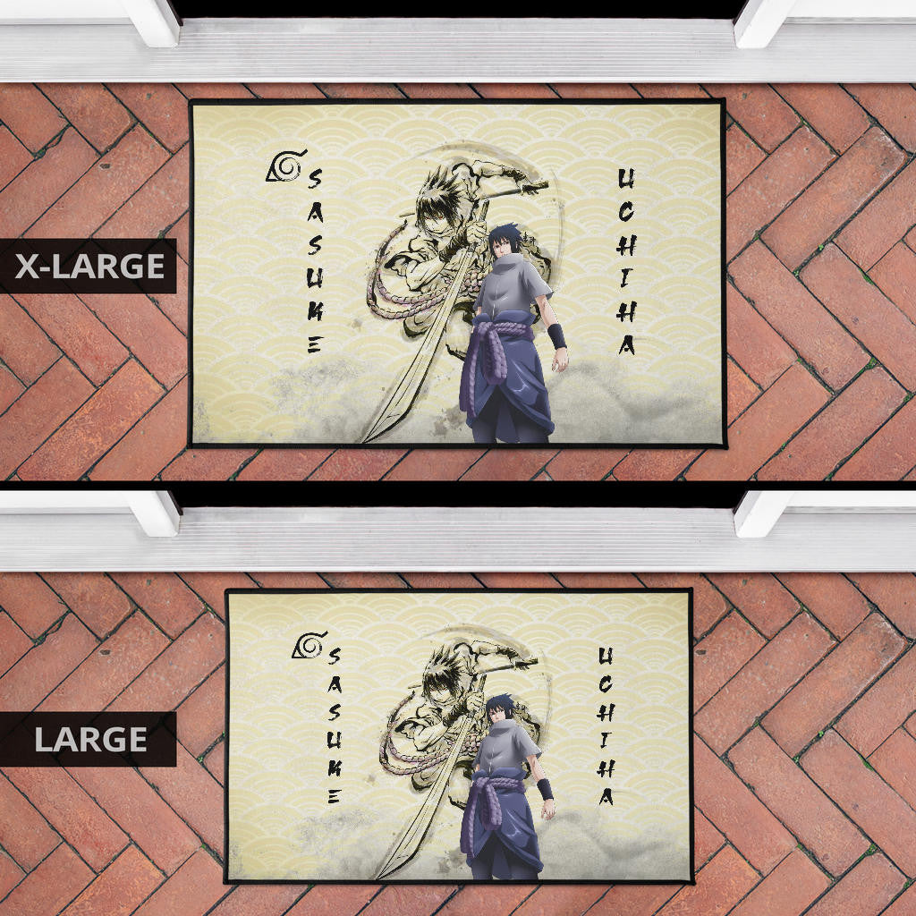 Naruto Anime Sasuke Uchiha Using Sword Black Painting Artwork Door Mat Home Decor