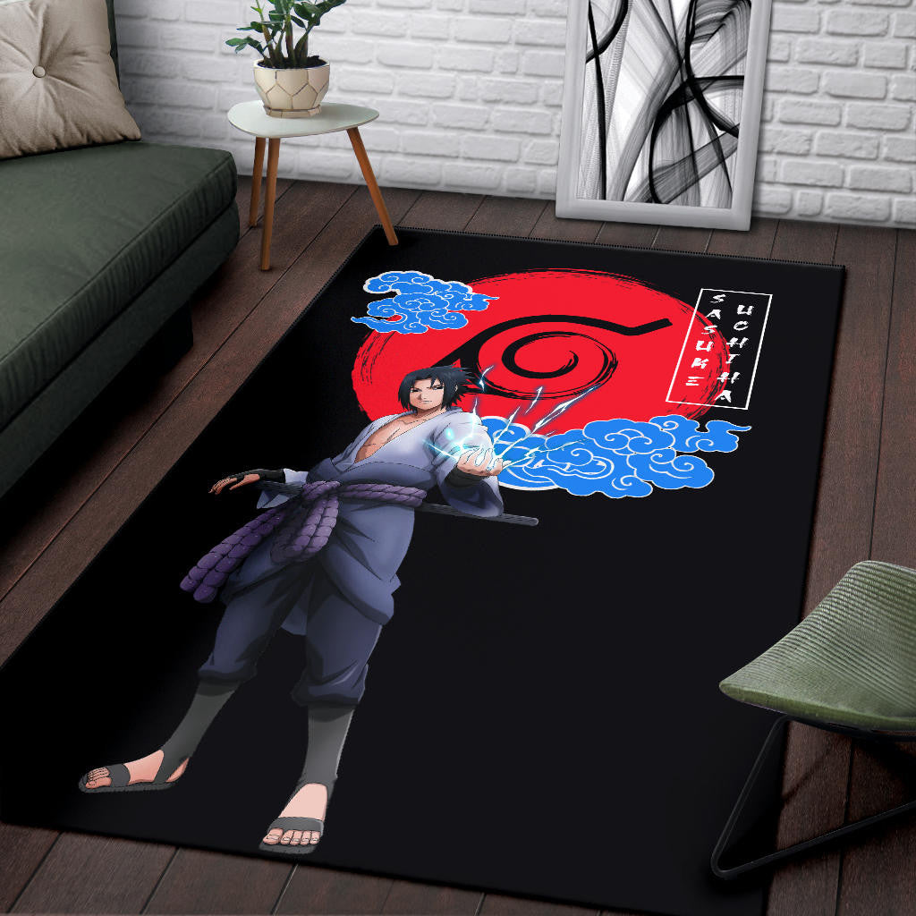 Naruto Anime Sasuke Chidori Power Konoh Symbol Area Rug Home Decor