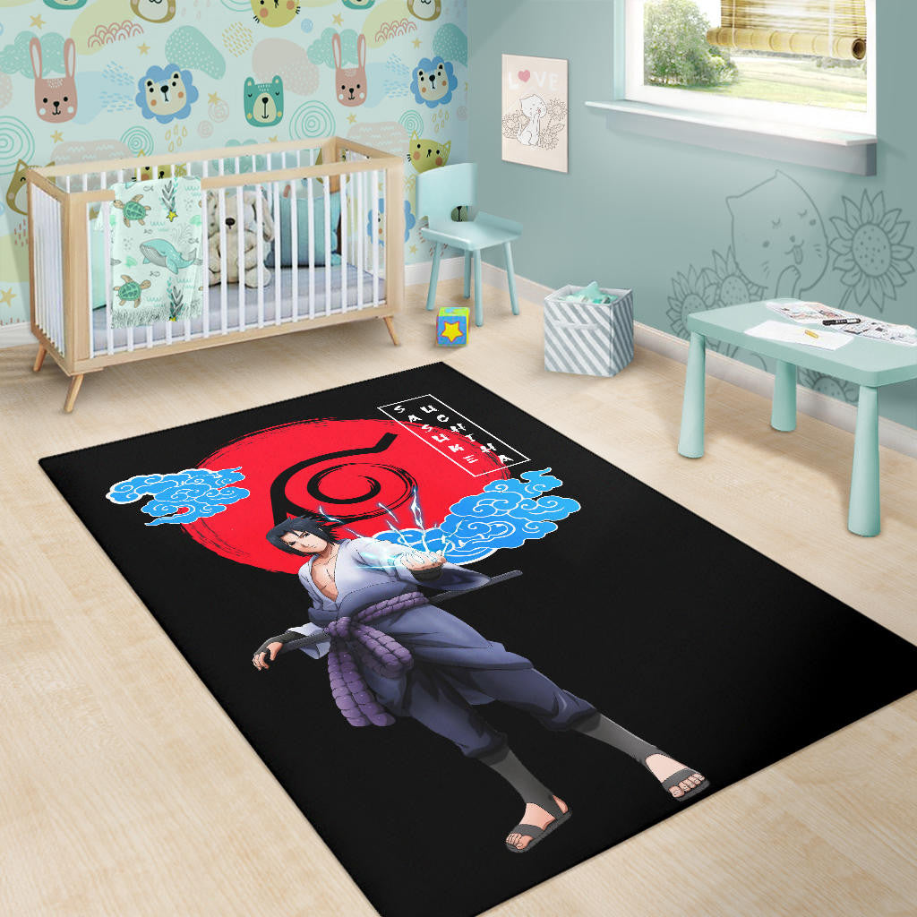 Naruto Anime Sasuke Chidori Power Konoh Symbol Area Rug Home Decor