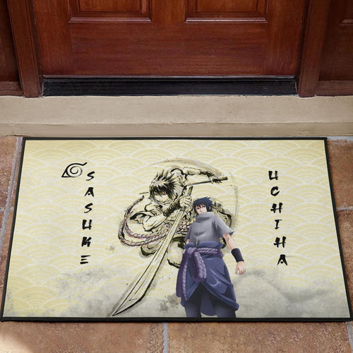 Naruto Anime Sasuke Uchiha Using Sword Black Painting Artwork Door Mat Home Decor
