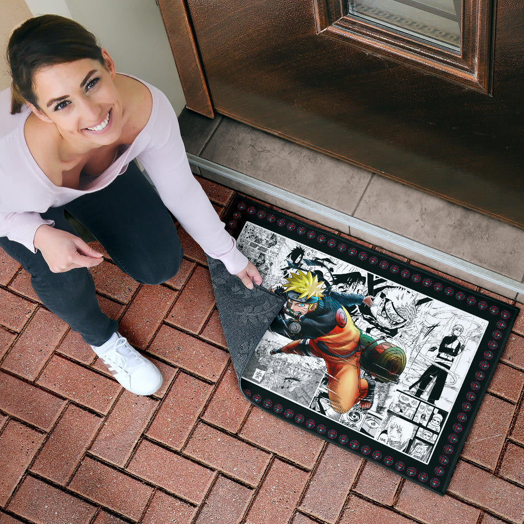 Naruto Anime Naruto Fighting Manga Black White Background Door Mat Home Decor