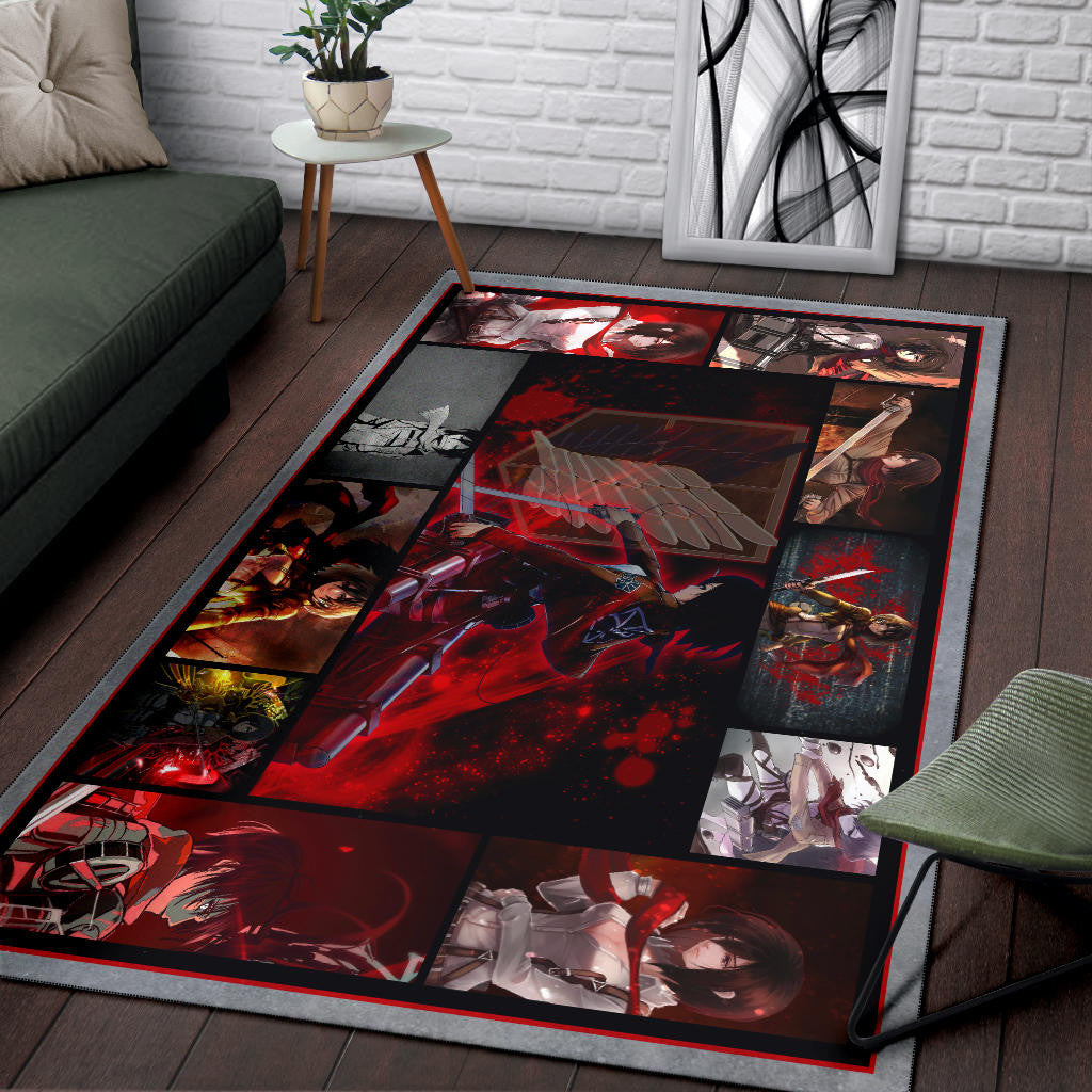 Mikasa Ackerman Attack On Titan Area Rug Anime Home Decor Custom For Fans NA033001