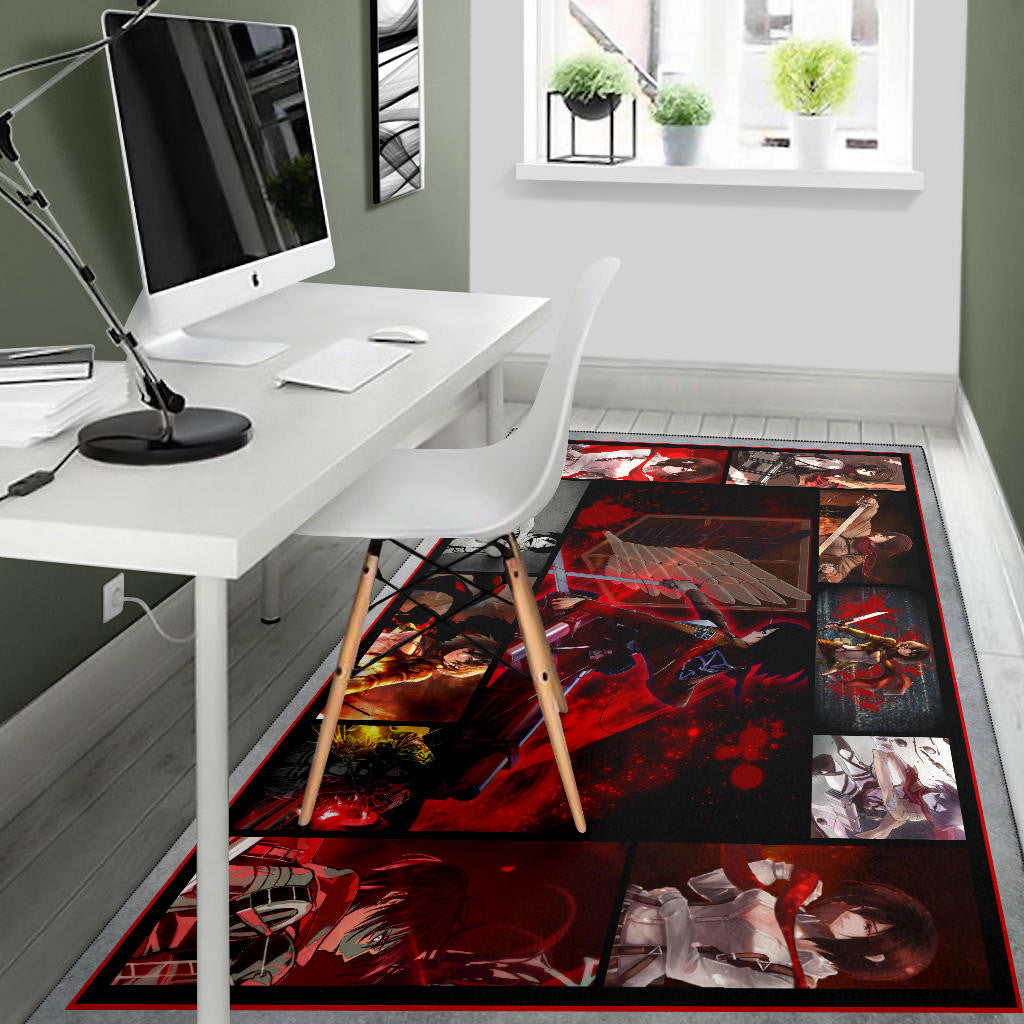 Mikasa Ackerman Attack On Titan Area Rug Anime Home Decor Custom For Fans NA033001