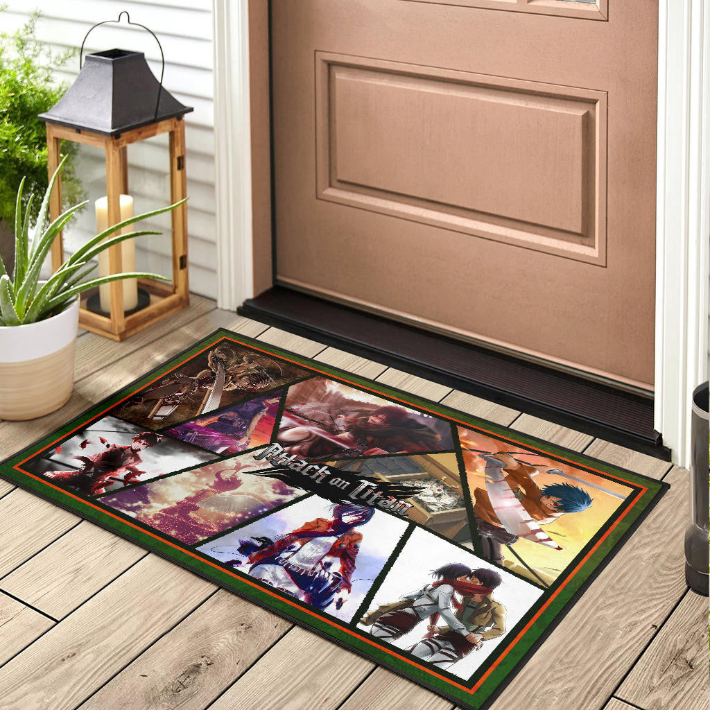 Eren Yeager And Mikasa Ackerman Attack On Titan Door Mat Anime Home Decor Custom For Fans NT052703