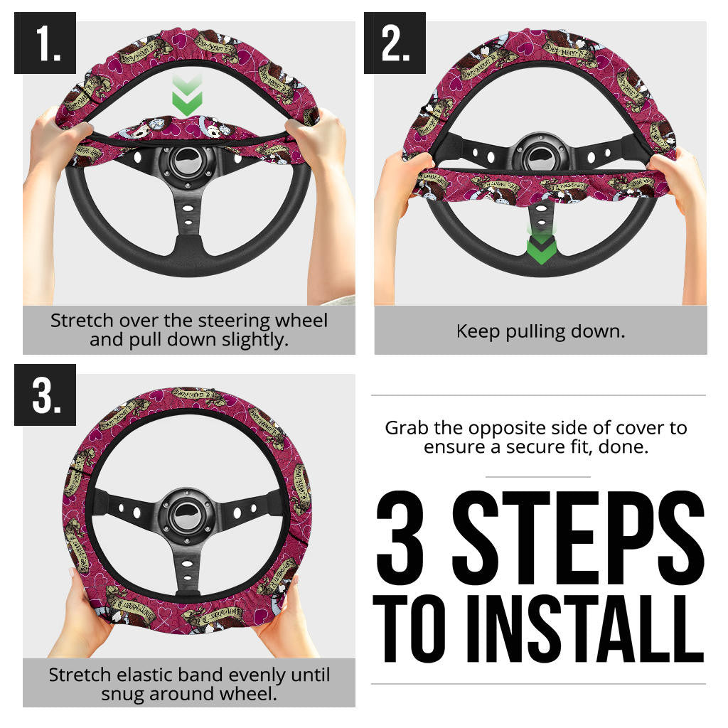 Jack And Sally Valentine Nightmare Before Christmas Steering Wheel Cover Cartoon Car Accessories Custom For Fans AA22121603