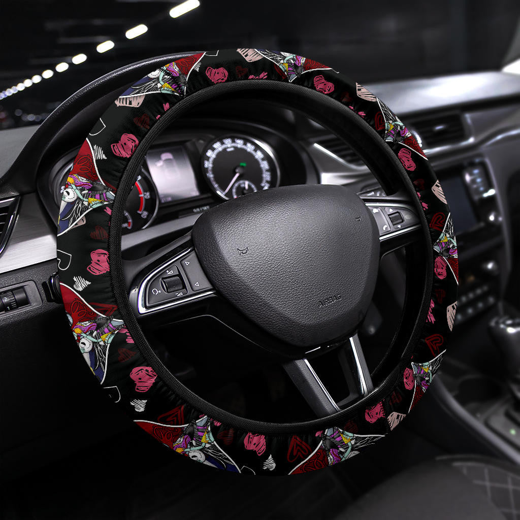 Jack And Sally Valentine Nightmare Before Christmas Steering Wheel Cover Cartoon Car Accessories Custom For Fans AA22121602
