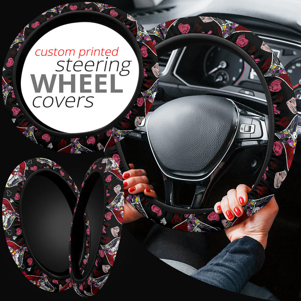 Jack And Sally Valentine Nightmare Before Christmas Steering Wheel Cover Cartoon Car Accessories Custom For Fans AA22121602