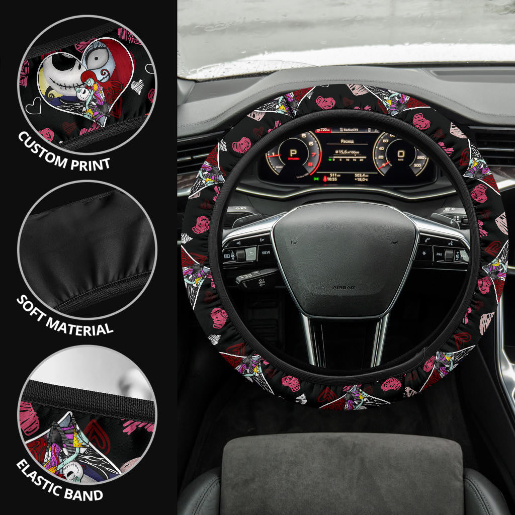 Jack And Sally Valentine Nightmare Before Christmas Steering Wheel Cover Cartoon Car Accessories Custom For Fans AA22121602