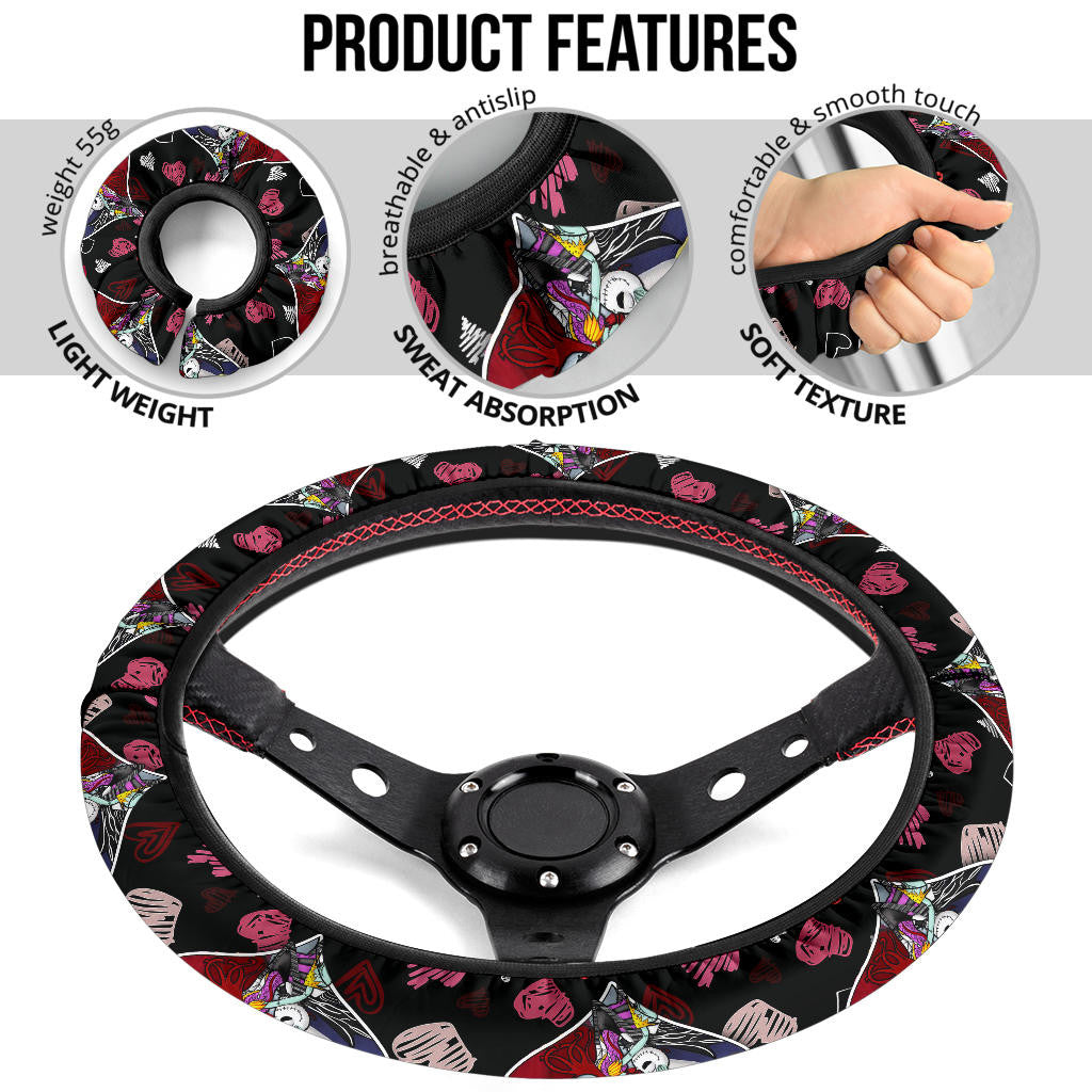 Jack And Sally Valentine Nightmare Before Christmas Steering Wheel Cover Cartoon Car Accessories Custom For Fans AA22121602