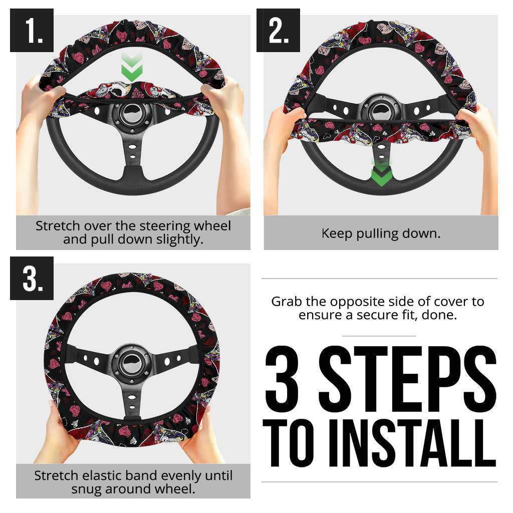 Jack And Sally Valentine Nightmare Before Christmas Steering Wheel Cover Cartoon Car Accessories Custom For Fans AA22121602