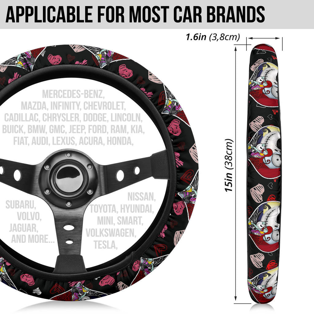 Jack And Sally Valentine Nightmare Before Christmas Steering Wheel Cover Cartoon Car Accessories Custom For Fans AA22121602