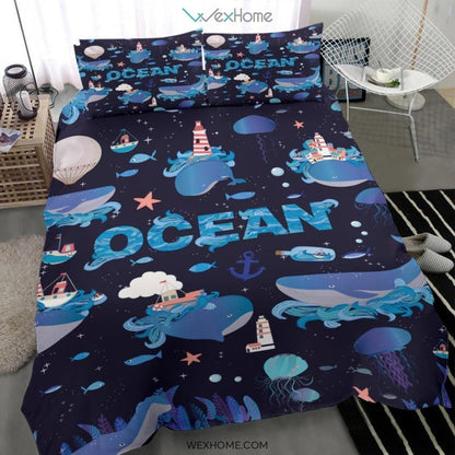Ocean Dark Bedding - Duvet Cover And Pillowcase Set - Unique Design Amazing Gift