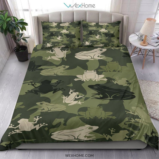 Quilt Camo Frog Bedding - Duvet Cover And Pillowcase Set - Unique Design Amazing Gift