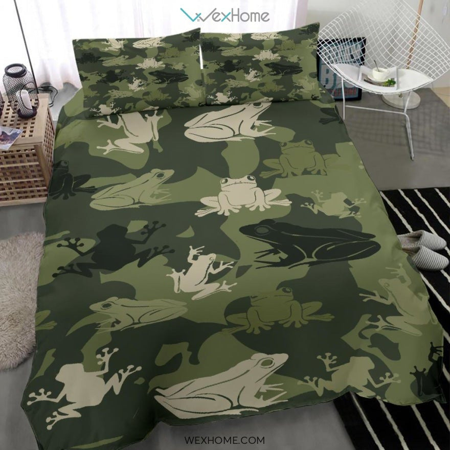 Quilt Camo Frog Bedding - Duvet Cover And Pillowcase Set - Unique Design Amazing Gift