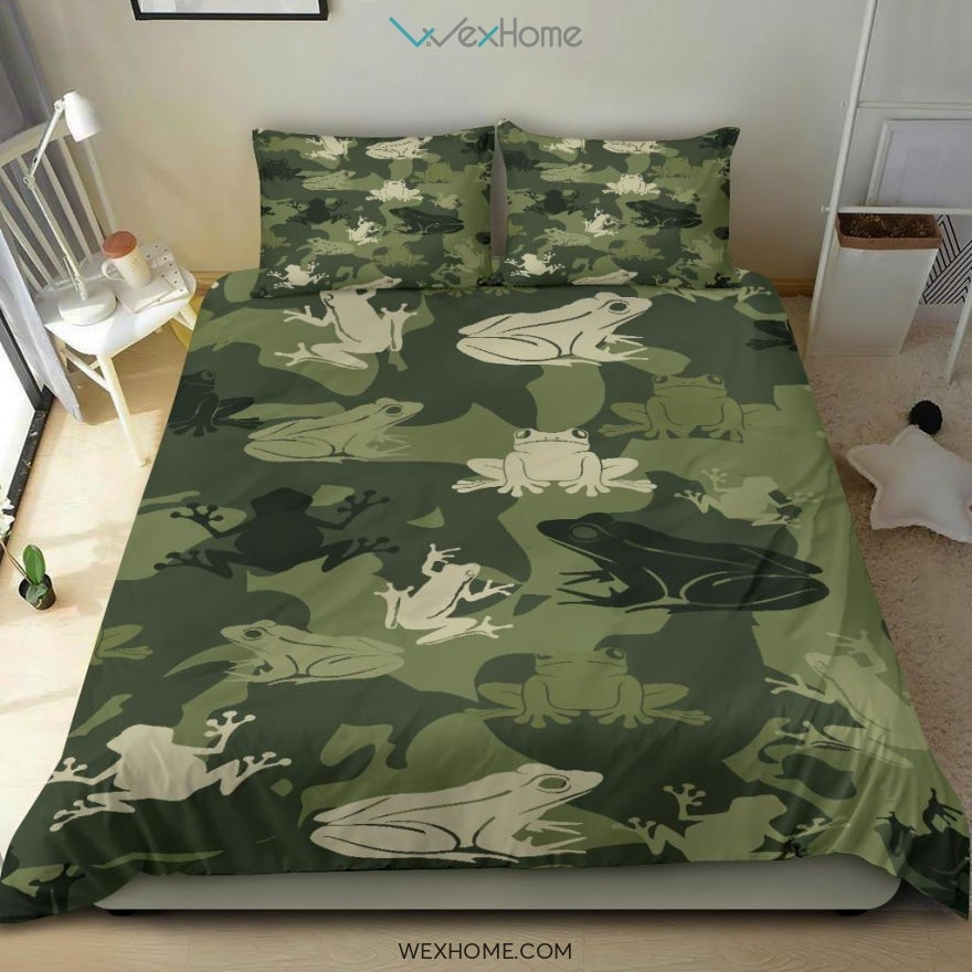 Quilt Camo Frog Bedding - Duvet Cover And Pillowcase Set - Unique Design Amazing Gift
