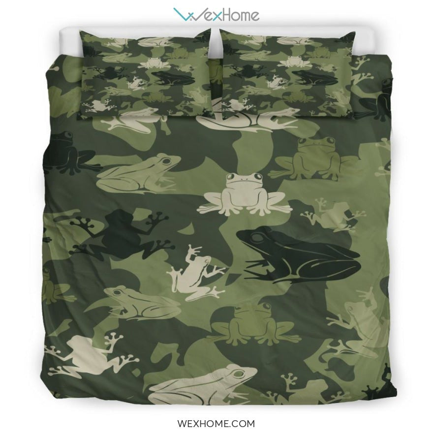 Quilt Camo Frog Bedding - Duvet Cover And Pillowcase Set - Unique Design Amazing Gift