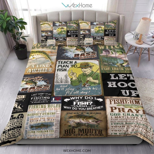 Quilt Fishing Bedding - Duvet Cover And Pillowcase Set - Unique Design Amazing Gift