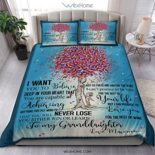 To My Grand Daughter Tree Bedding - Duvet Cover And Pillowcase Set - Unique Design Amazing Gift