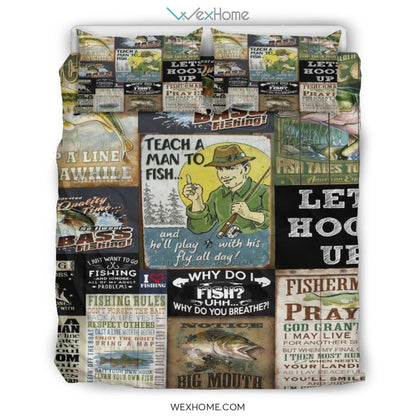 Quilt Fishing Bedding - Duvet Cover And Pillowcase Set - Unique Design Amazing Gift