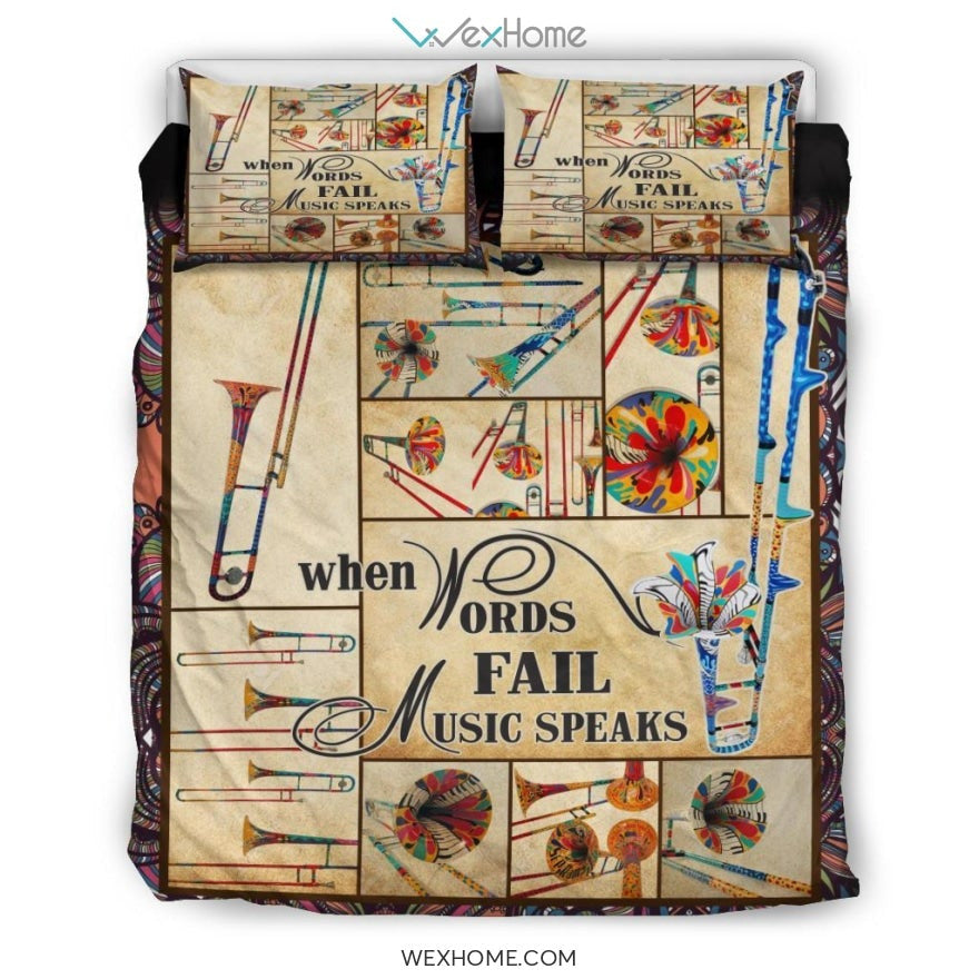 Trombone When Words Fail Music Speaks Quilt Bedding - Duvet Cover And Pillowcase Set - Unique Design Amazing Gift