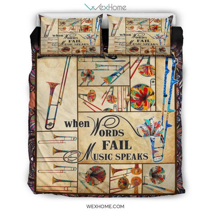 Trombone When Words Fail Music Speaks Quilt Bedding - Duvet Cover And Pillowcase Set - Unique Design Amazing Gift